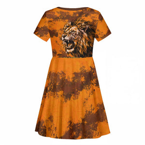 Shaka Zulu Kid Short Sleeve Dress Warrior Fiery Roaring Lion - Never Retreat Never Surrender African Strength and Courage - African Pride