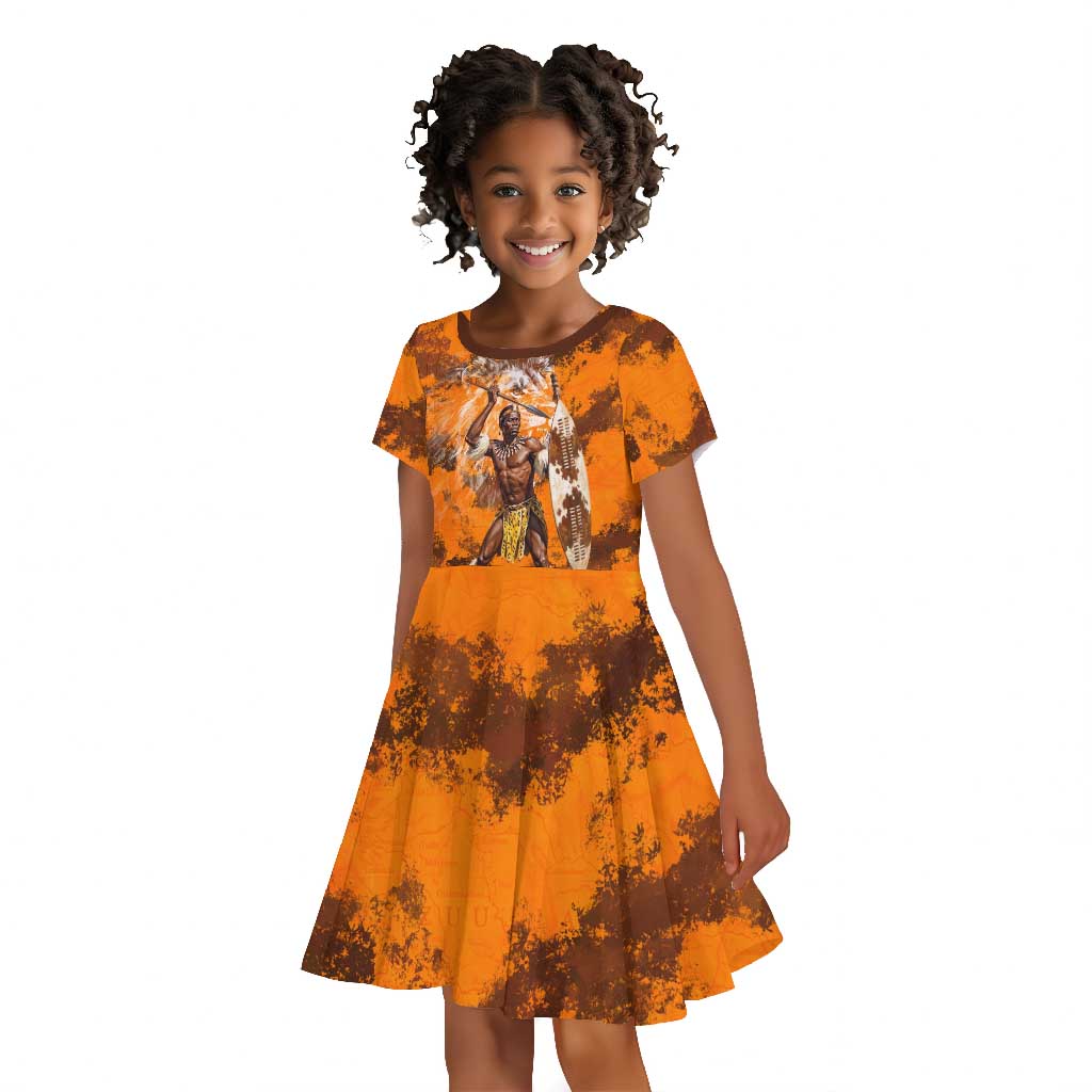Shaka Zulu Kid Short Sleeve Dress Warrior Fiery Roaring Lion - Never Retreat Never Surrender African Strength and Courage - African Pride