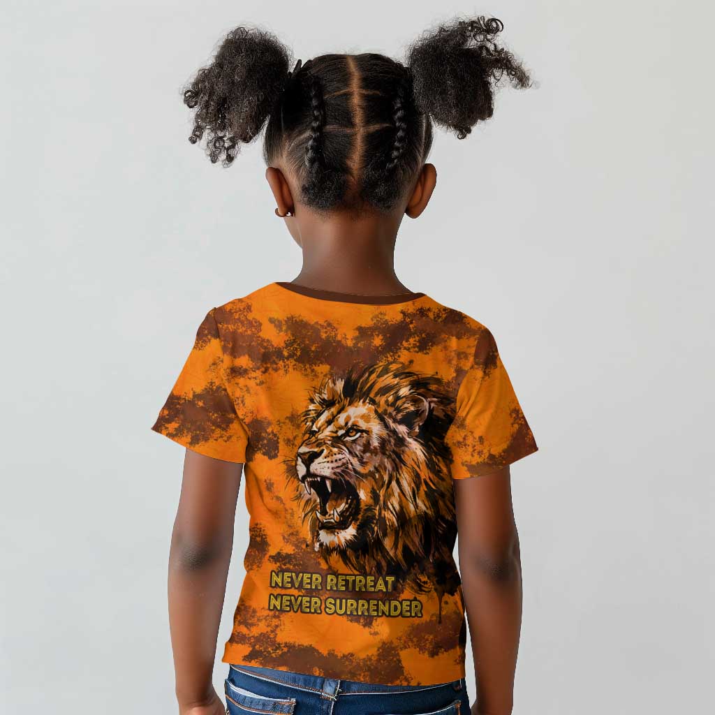 Shaka Zulu Kid T shirt Warrior Fiery Roaring Lion - Never Retreat Never Surrender African Strength and Courage - African Pride