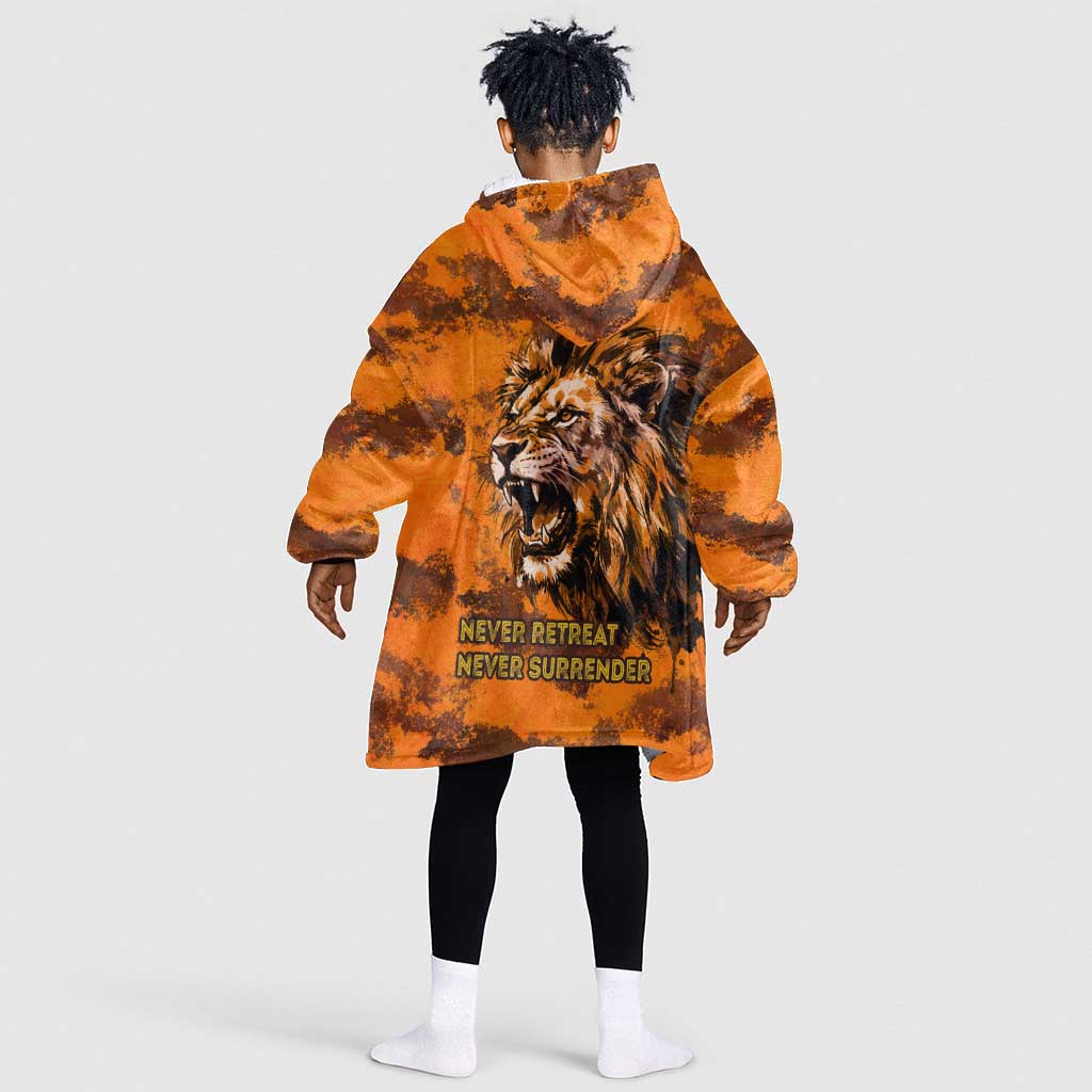Shaka Zulu Kid Wearable Blanket Hoodie Warrior Fiery Roaring Lion - Never Retreat Never Surrender African Strength and Courage - African Pride