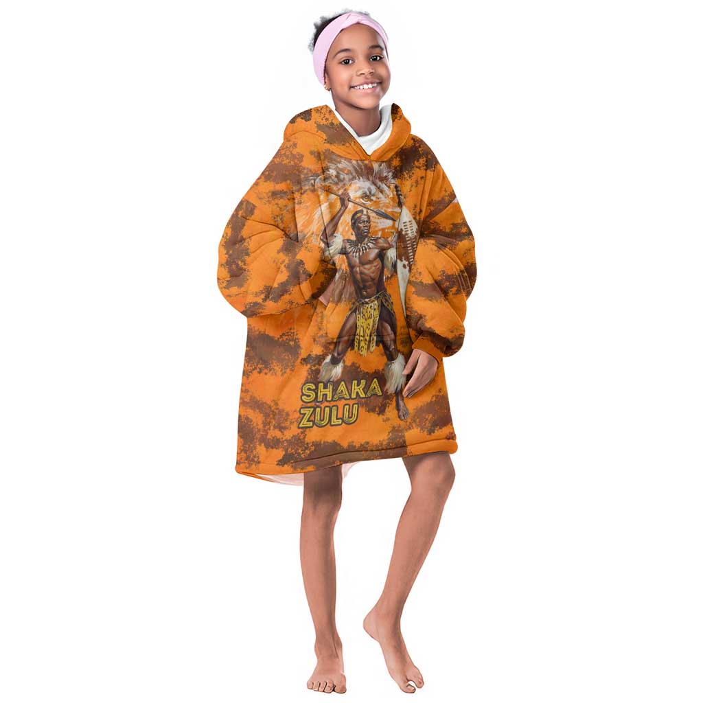Shaka Zulu Kid Wearable Blanket Hoodie Warrior Fiery Roaring Lion - Never Retreat Never Surrender African Strength and Courage - African Pride
