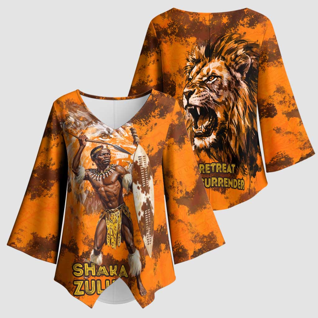 Shaka Zulu Kimono Sleeve Blouse Warrior Fiery Roaring Lion - Never Retreat Never Surrender African Strength and Courage - African Pride
