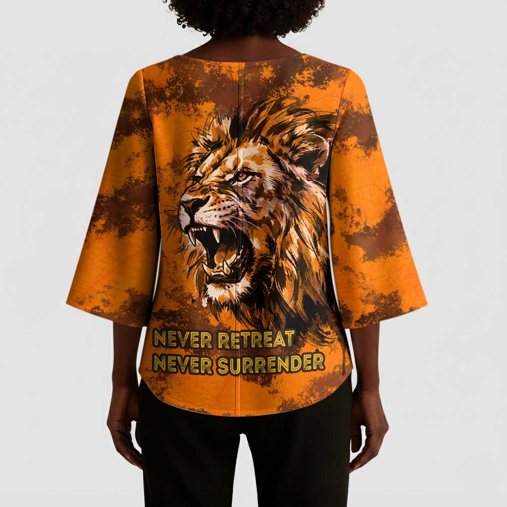Shaka Zulu Kimono Sleeve Blouse Warrior Fiery Roaring Lion - Never Retreat Never Surrender African Strength and Courage - African Pride