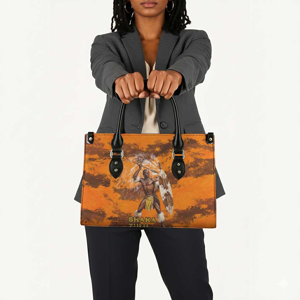 Shaka Zulu Leather Bag Warrior Fiery Roaring Lion - Never Retreat Never Surrender African Strength and Courage - African Pride