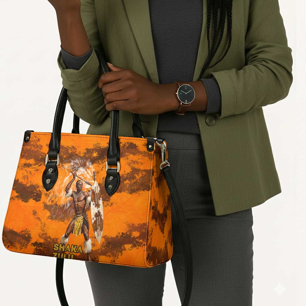 Shaka Zulu Leather Bag Warrior Fiery Roaring Lion - Never Retreat Never Surrender African Strength and Courage - African Pride