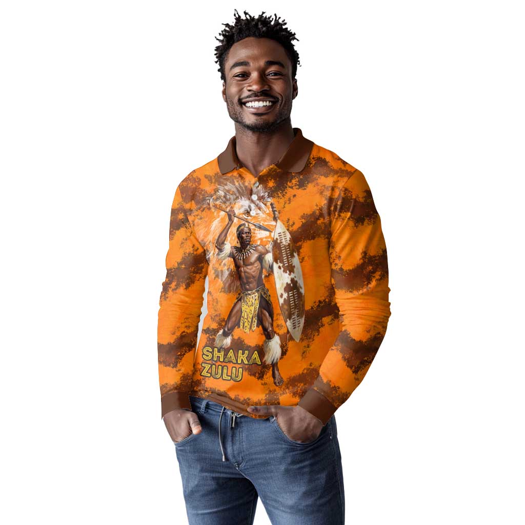 Shaka Zulu Long Sleeve Polo Shirt Warrior Fiery Roaring Lion - Never Retreat Never Surrender African Strength and Courage - African Pride