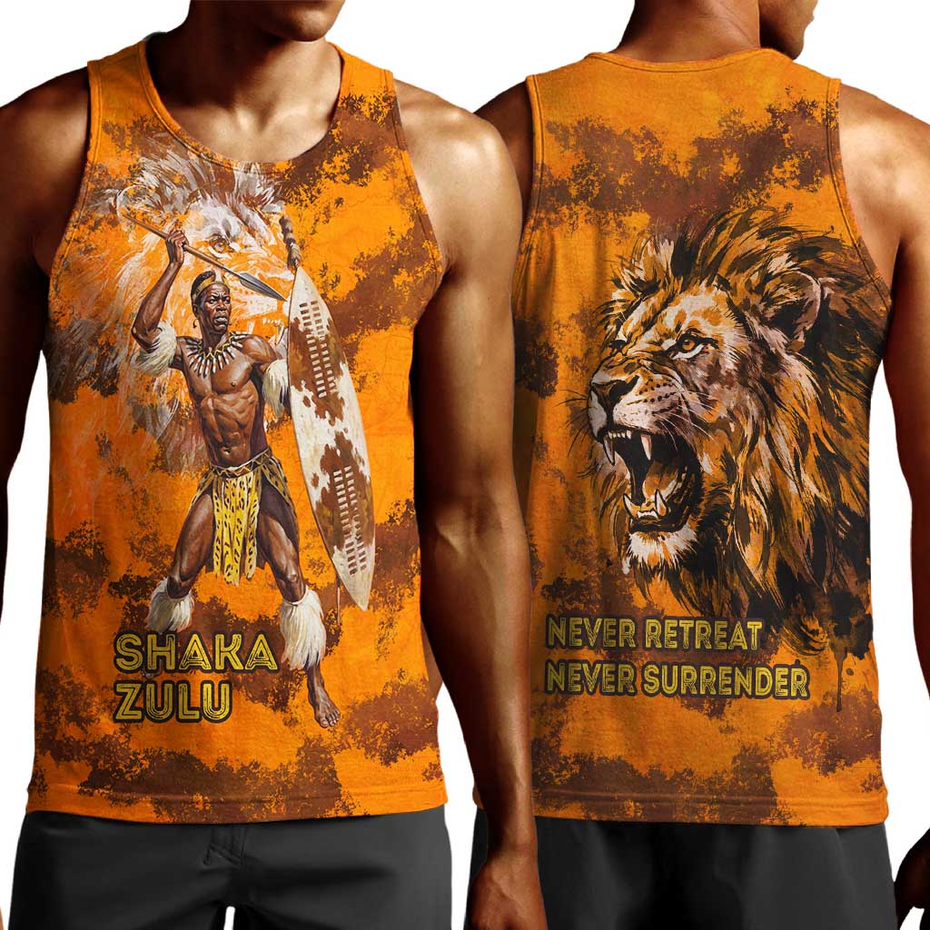 Shaka Zulu Men Tank Top Warrior Fiery Roaring Lion - Never Retreat Never Surrender African Strength and Courage - African Pride
