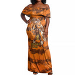 Shaka Zulu Off Shoulder Maxi Dress Warrior Fiery Roaring Lion - Never Retreat Never Surrender African Strength and Courage - African Pride