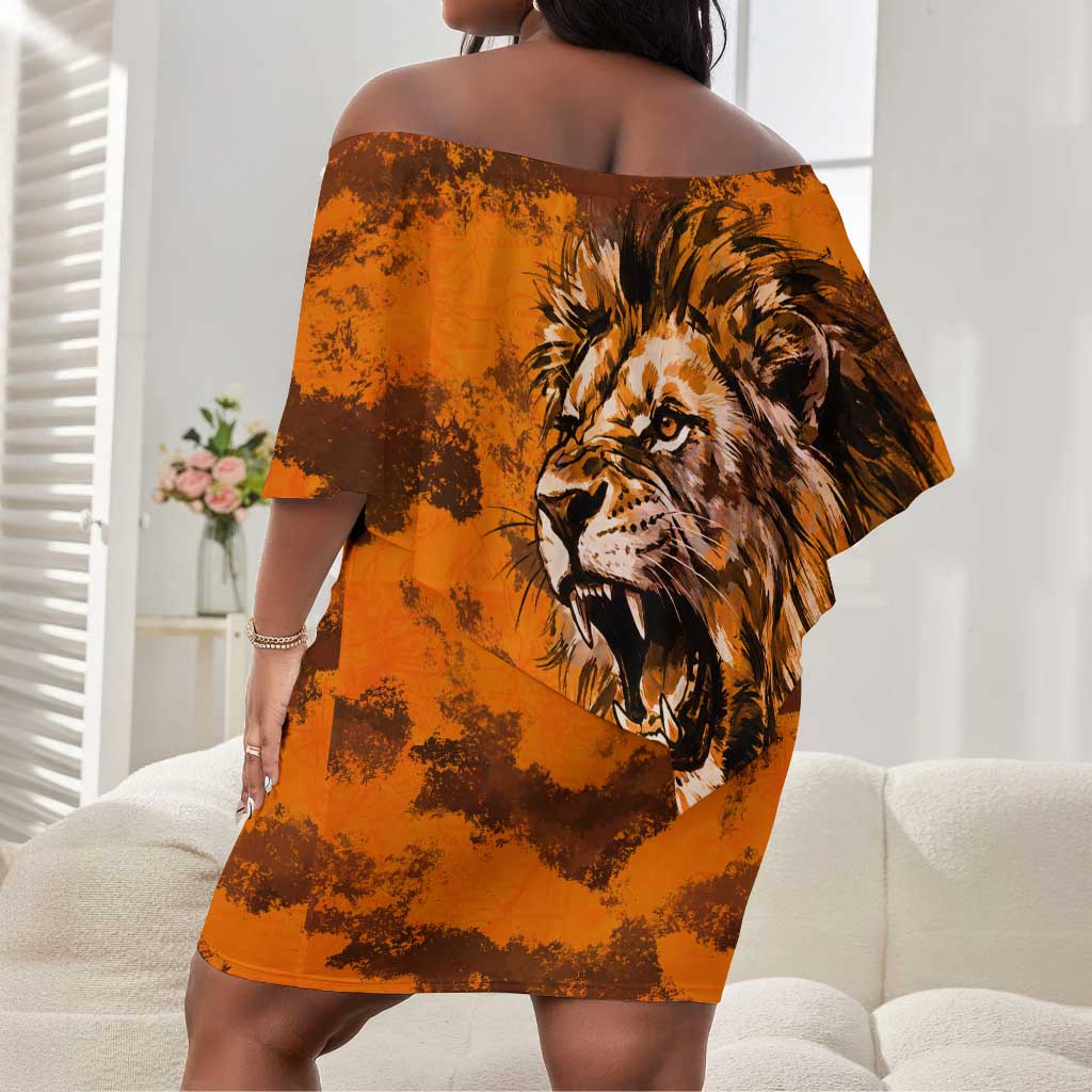 Shaka Zulu Off Shoulder Short Dress Warrior Fiery Roaring Lion - Never Retreat Never Surrender African Strength and Courage - African Pride