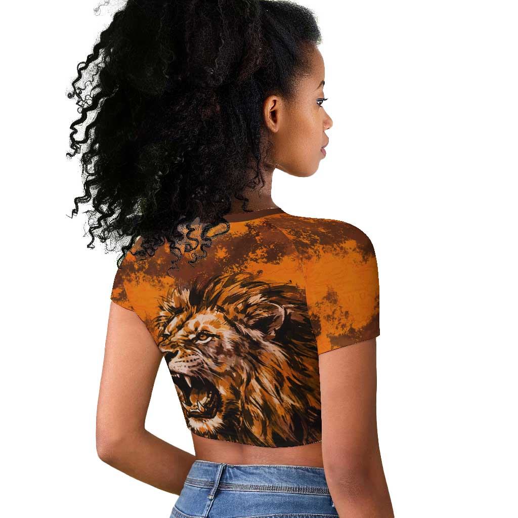 Shaka Zulu Raglan Cropped T shirt Warrior Fiery Roaring Lion - Never Retreat Never Surrender African Strength and Courage - African Pride