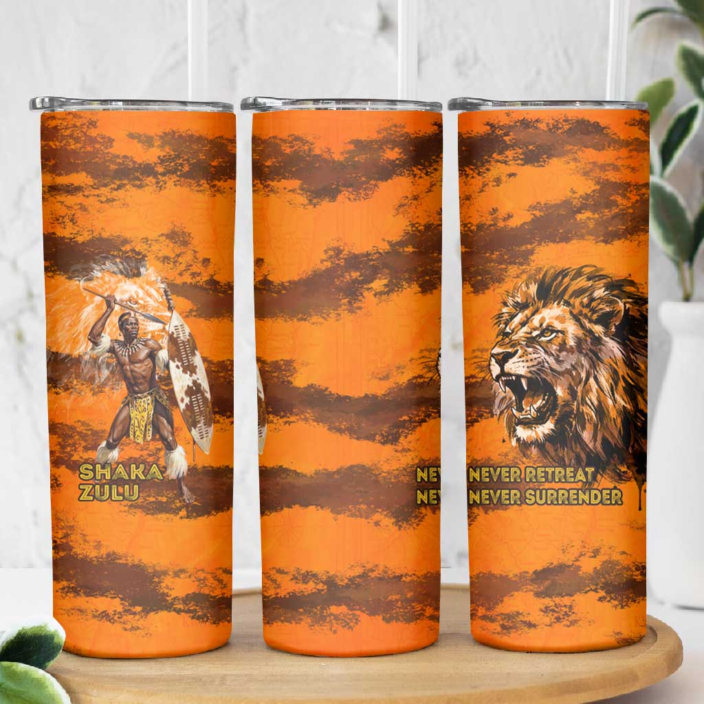 Shaka Zulu Skinny Tumbler Warrior Fiery Roaring Lion - Never Retreat Never Surrender African Strength and Courage - African Pride