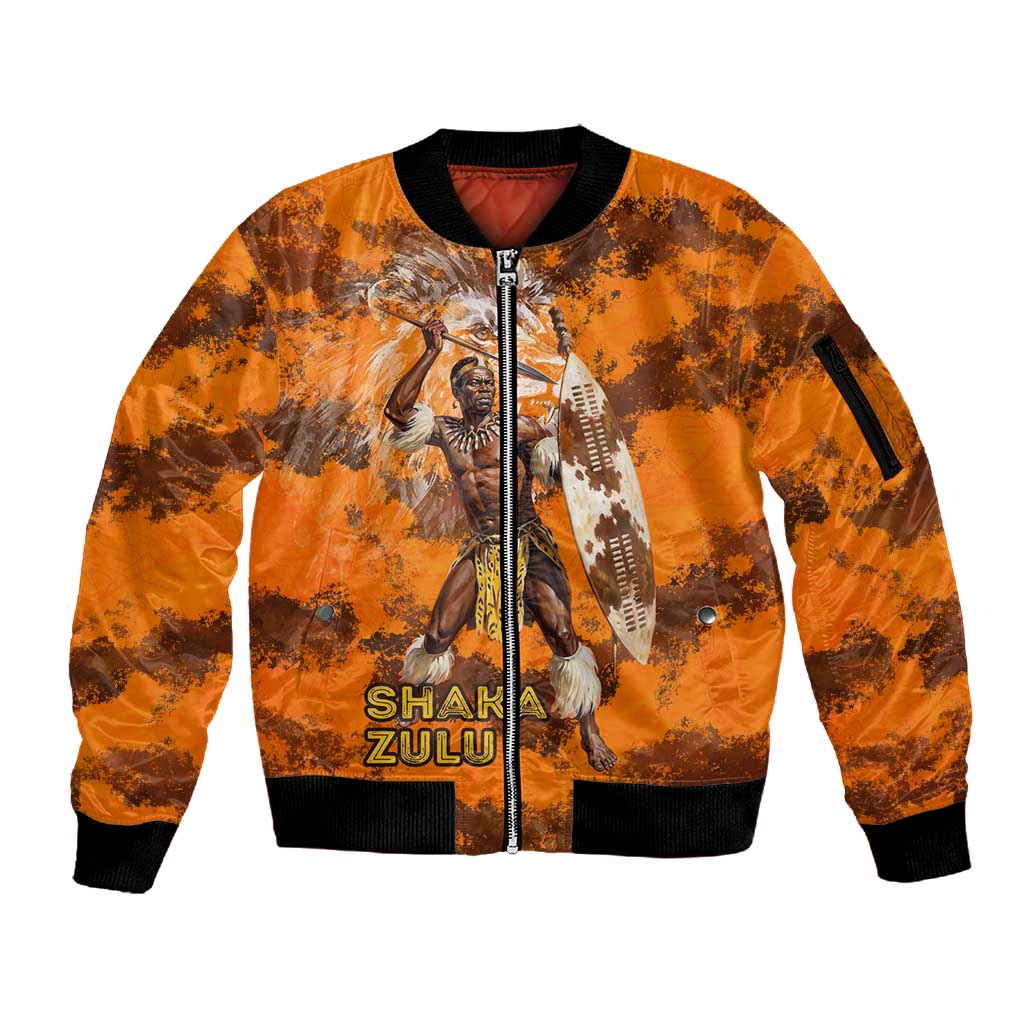 Shaka Zulu Sleeve Zip Bomber Jacket Warrior Fiery Roaring Lion - Never Retreat Never Surrender African Strength and Courage - African Pride