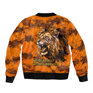 Shaka Zulu Sleeve Zip Bomber Jacket Warrior Fiery Roaring Lion - Never Retreat Never Surrender African Strength and Courage - African Pride