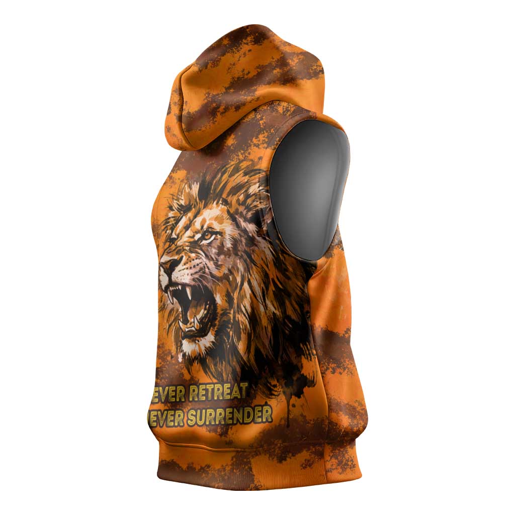 Shaka Zulu Sleeveless Hoodie Warrior Fiery Roaring Lion - Never Retreat Never Surrender African Strength and Courage - African Pride
