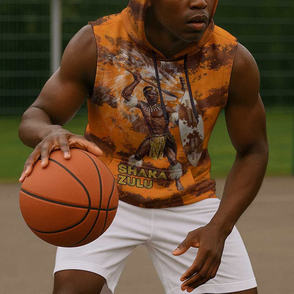 Shaka Zulu Sleeveless Hoodie Warrior Fiery Roaring Lion - Never Retreat Never Surrender African Strength and Courage - African Pride