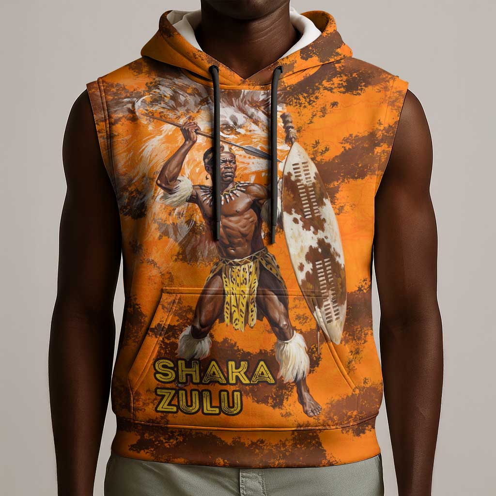 Shaka Zulu Sleeveless Hoodie Warrior Fiery Roaring Lion - Never Retreat Never Surrender African Strength and Courage - African Pride
