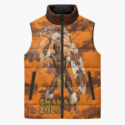 Shaka Zulu Sleeveless Puffer Jacket Warrior Fiery Roaring Lion - Never Retreat Never Surrender African Strength and Courage - African Pride