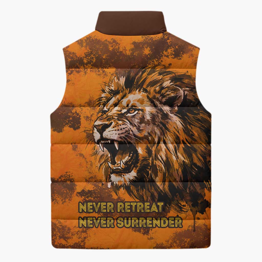 Shaka Zulu Sleeveless Puffer Jacket Warrior Fiery Roaring Lion - Never Retreat Never Surrender African Strength and Courage - African Pride