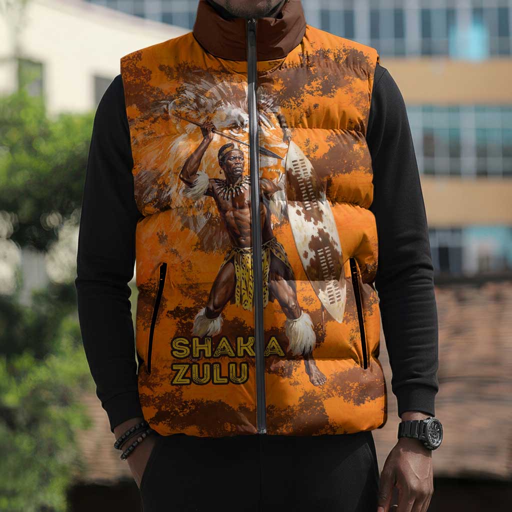Shaka Zulu Sleeveless Puffer Jacket Warrior Fiery Roaring Lion - Never Retreat Never Surrender African Strength and Courage - African Pride