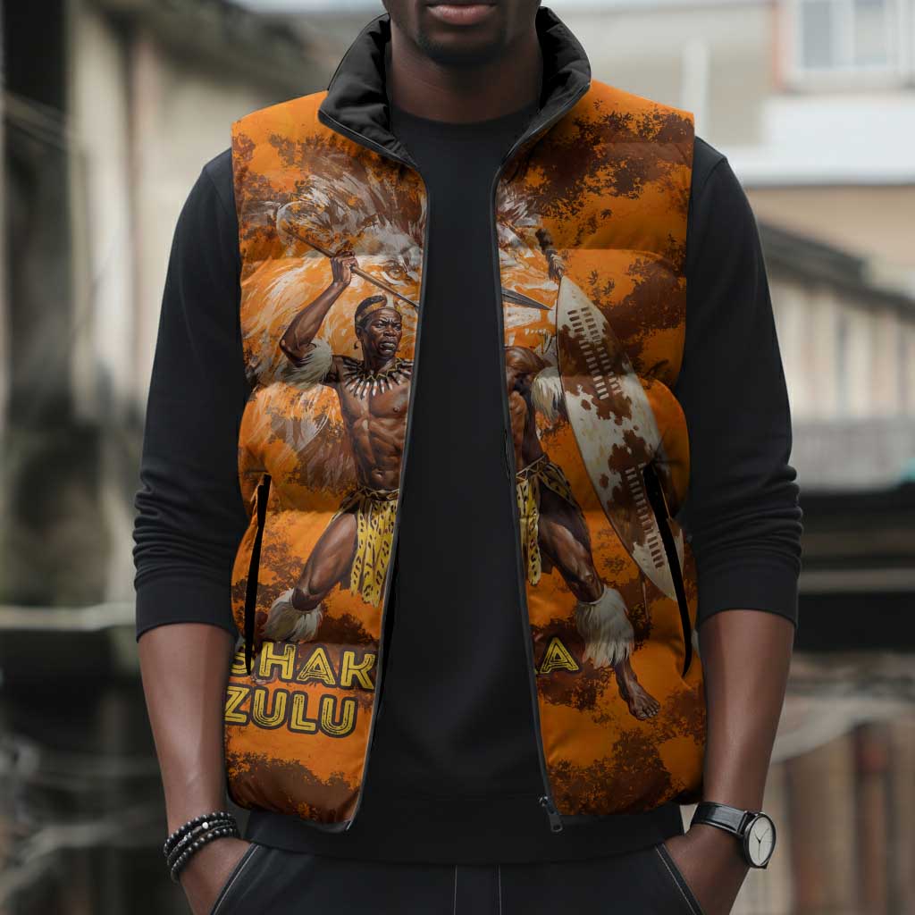 Shaka Zulu Sleeveless Puffer Jacket Warrior Fiery Roaring Lion - Never Retreat Never Surrender African Strength and Courage - African Pride
