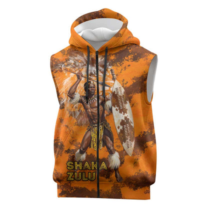 Shaka Zulu Sleeveless Zip Hoodie Warrior Fiery Roaring Lion - Never Retreat Never Surrender African Strength and Courage - African Pride
