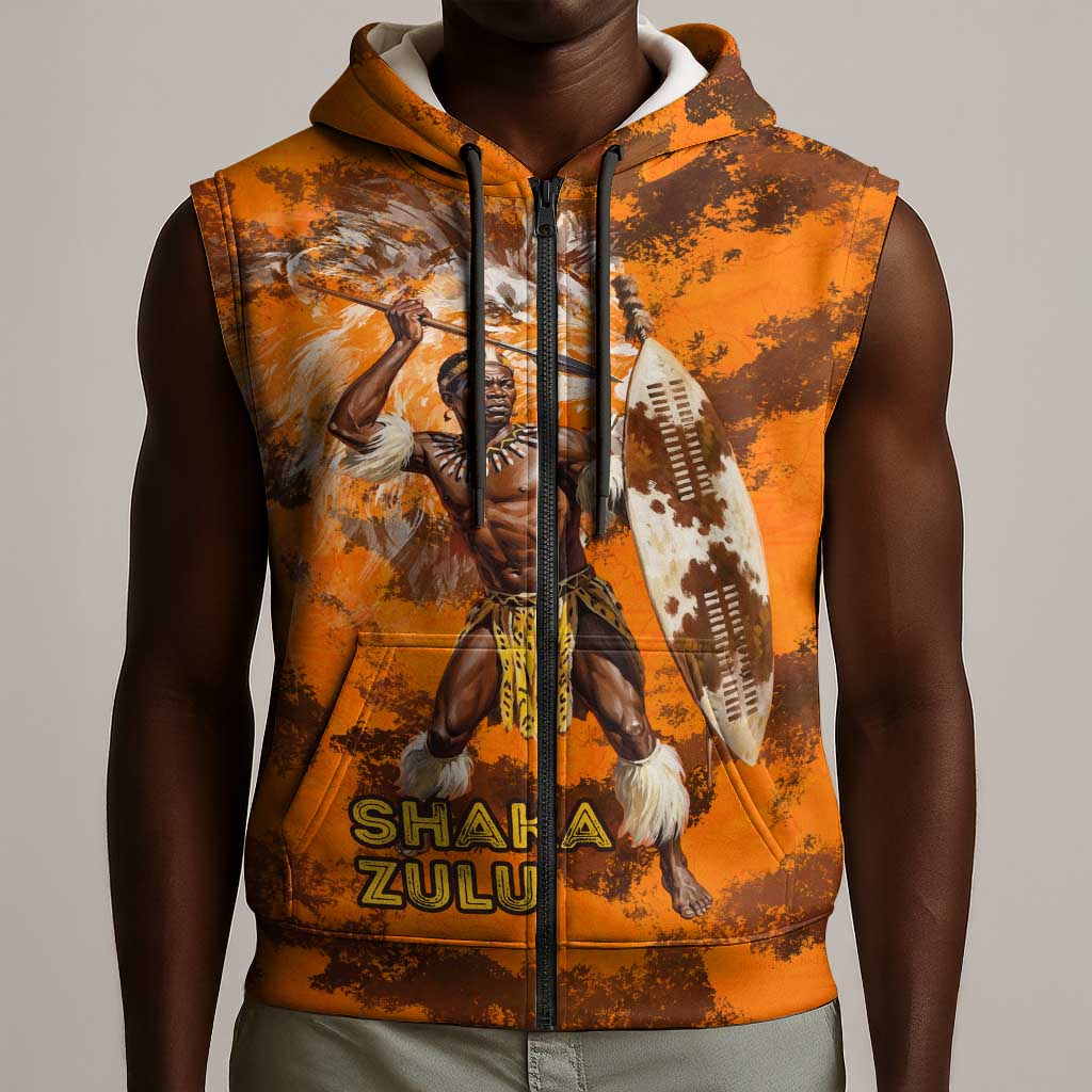 Shaka Zulu Sleeveless Zip Hoodie Warrior Fiery Roaring Lion - Never Retreat Never Surrender African Strength and Courage - African Pride