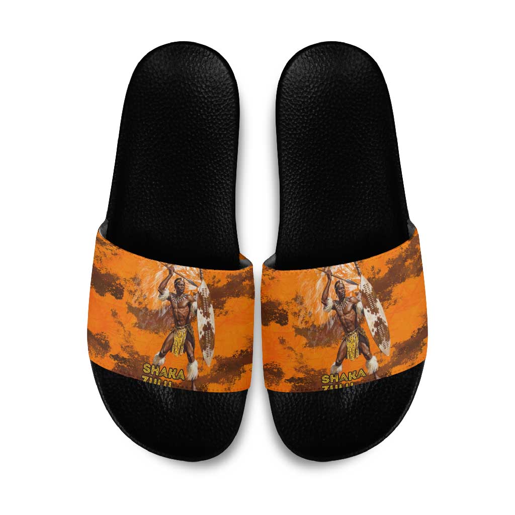 Shaka Zulu Slide Sandals Warrior Fiery Roaring Lion - Never Retreat Never Surrender African Strength and Courage - African Pride