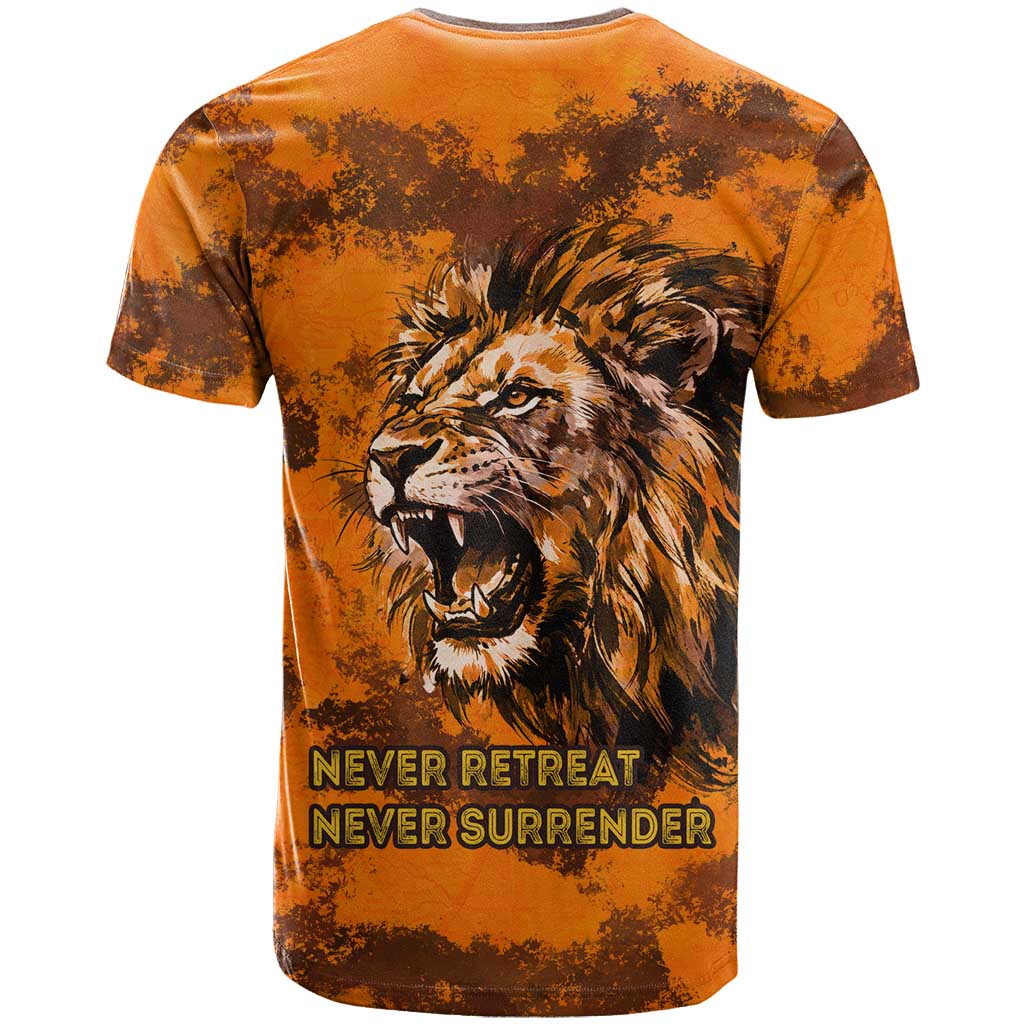 Shaka Zulu T shirt Warrior Fiery Roaring Lion - Never Retreat Never Surrender African Strength and Courage - African Pride
