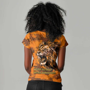 Shaka Zulu Women V-Neck T-Shirt Warrior Fiery Roaring Lion - Never Retreat Never Surrender African Strength and Courage - African Pride