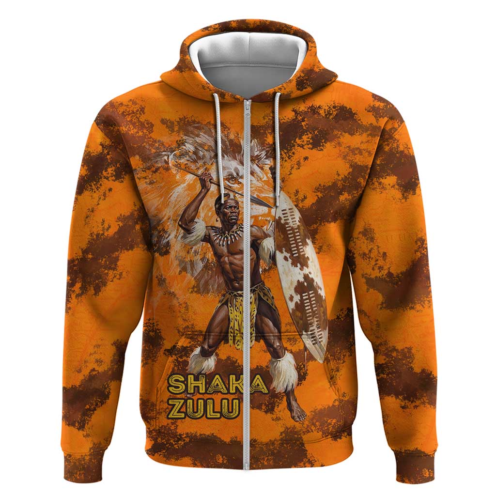 Shaka Zulu Zip Hoodie Warrior Fiery Roaring Lion - Never Retreat Never Surrender African Strength and Courage - African Pride