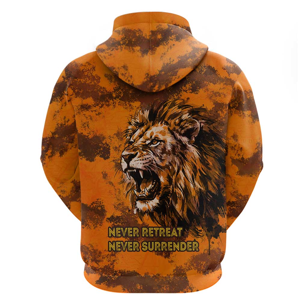 Shaka Zulu Zip Hoodie Warrior Fiery Roaring Lion - Never Retreat Never Surrender African Strength and Courage - African Pride