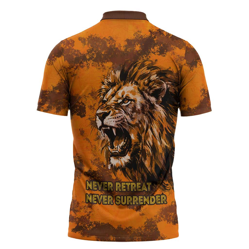 Shaka Zulu Zipper Polo Shirt Warrior Fiery Roaring Lion - Never Retreat Never Surrender African Strength and Courage - African Pride