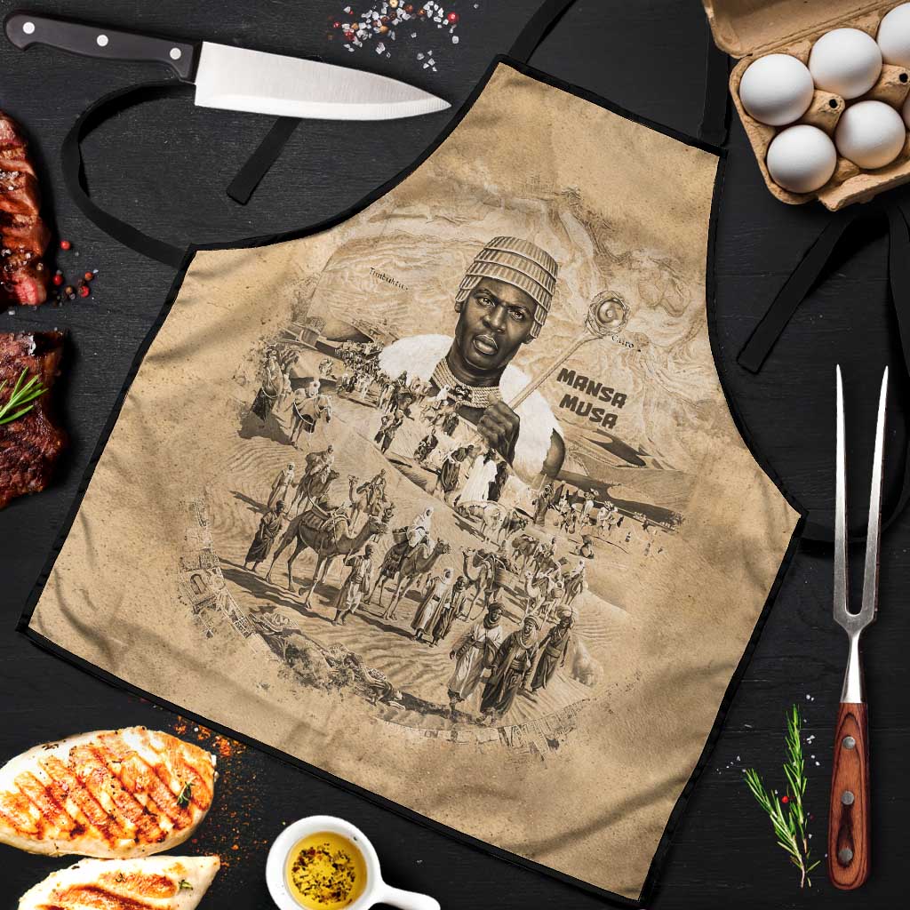 Mansa Musa Apron Sepia Map Historic Pilgrimage Empire Expedition 1324 African Royalty Legacy - African Pride