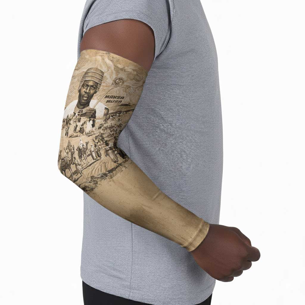 Mansa Musa Arm Sleeves Sepia Map Historic Pilgrimage Empire Expedition 1324 African Royalty Legacy - African Pride