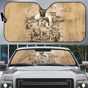 Mansa Musa Auto Sun Shade Sepia Map Historic Pilgrimage Empire Expedition 1324 African Royalty Legacy - African Pride