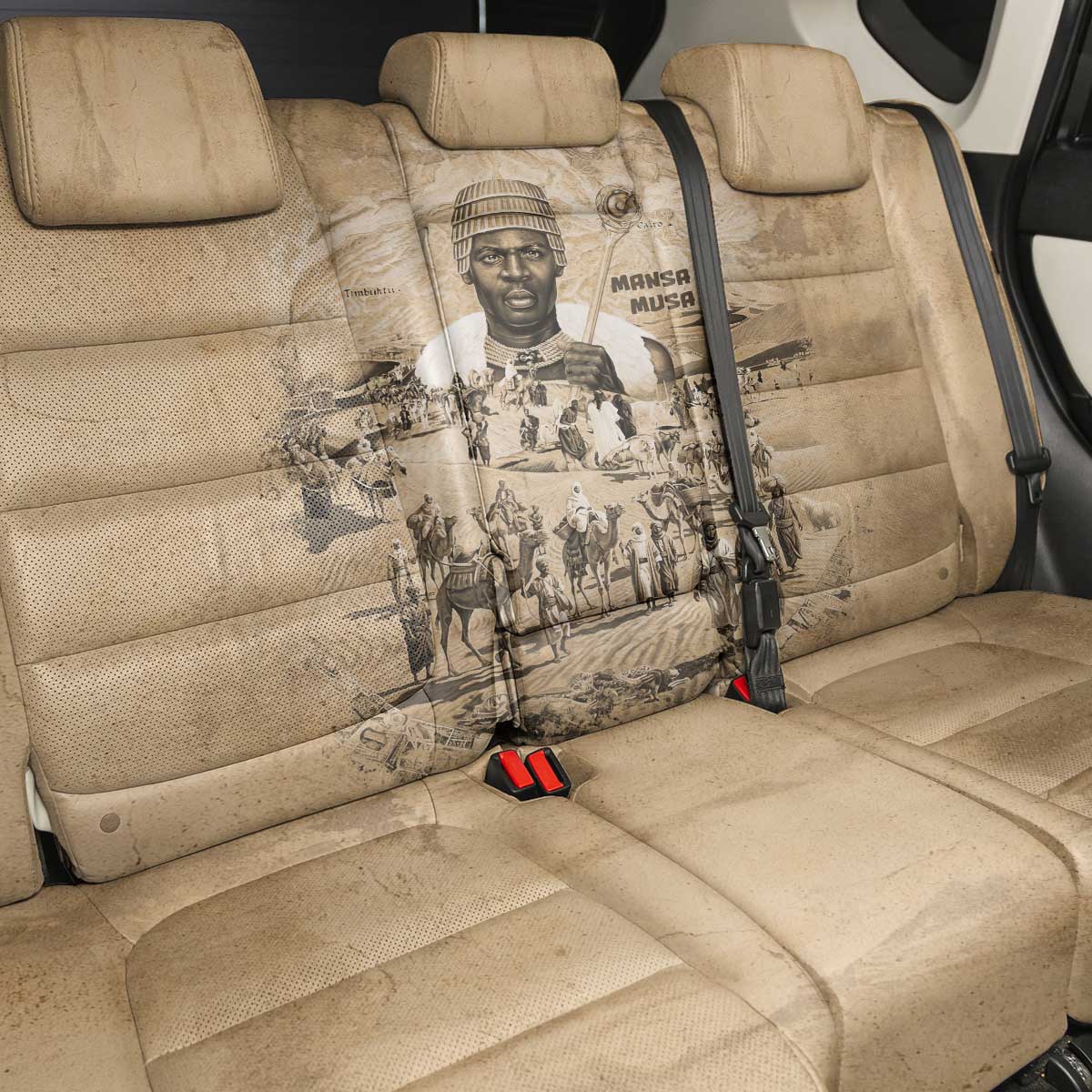 Mansa Musa Back Car Seat Cover Sepia Map Historic Pilgrimage Empire Expedition 1324 African Royalty Legacy - African Pride