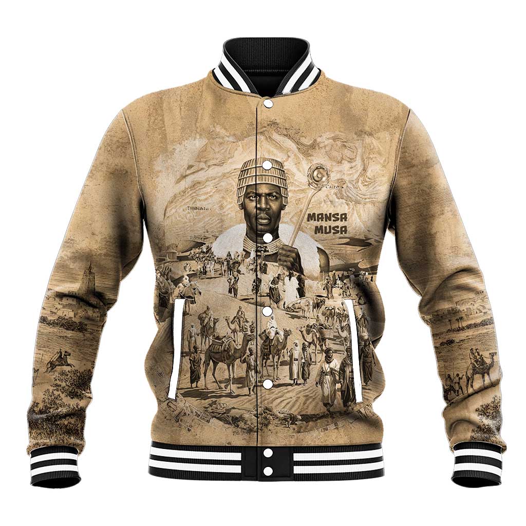 Mansa Musa Baseball Jacket Sepia Map Historic Pilgrimage Empire Expedition 1324 African Royalty Legacy - African Pride