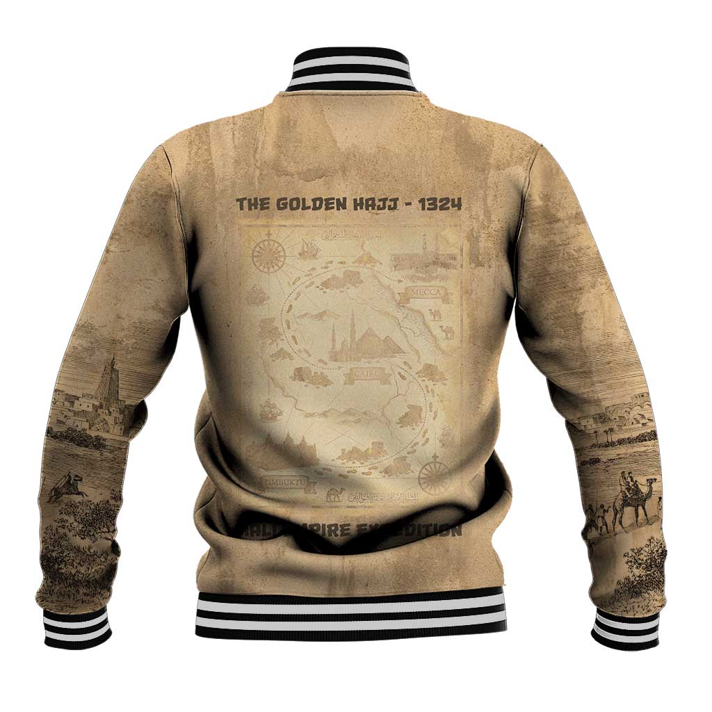 Mansa Musa Baseball Jacket Sepia Map Historic Pilgrimage Empire Expedition 1324 African Royalty Legacy - African Pride