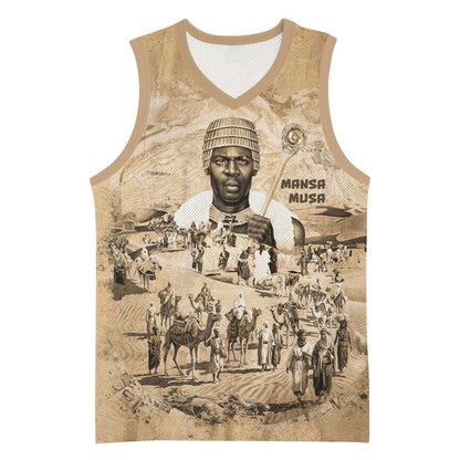 Mansa Musa Basketball Jersey Sepia Map Historic Pilgrimage Empire Expedition 1324 African Royalty Legacy - African Pride