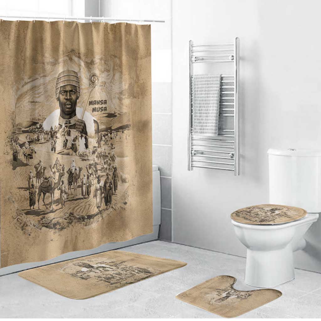 Mansa Musa Bathroom Set Sepia Map Historic Pilgrimage Empire Expedition 1324 African Royalty Legacy - African Pride