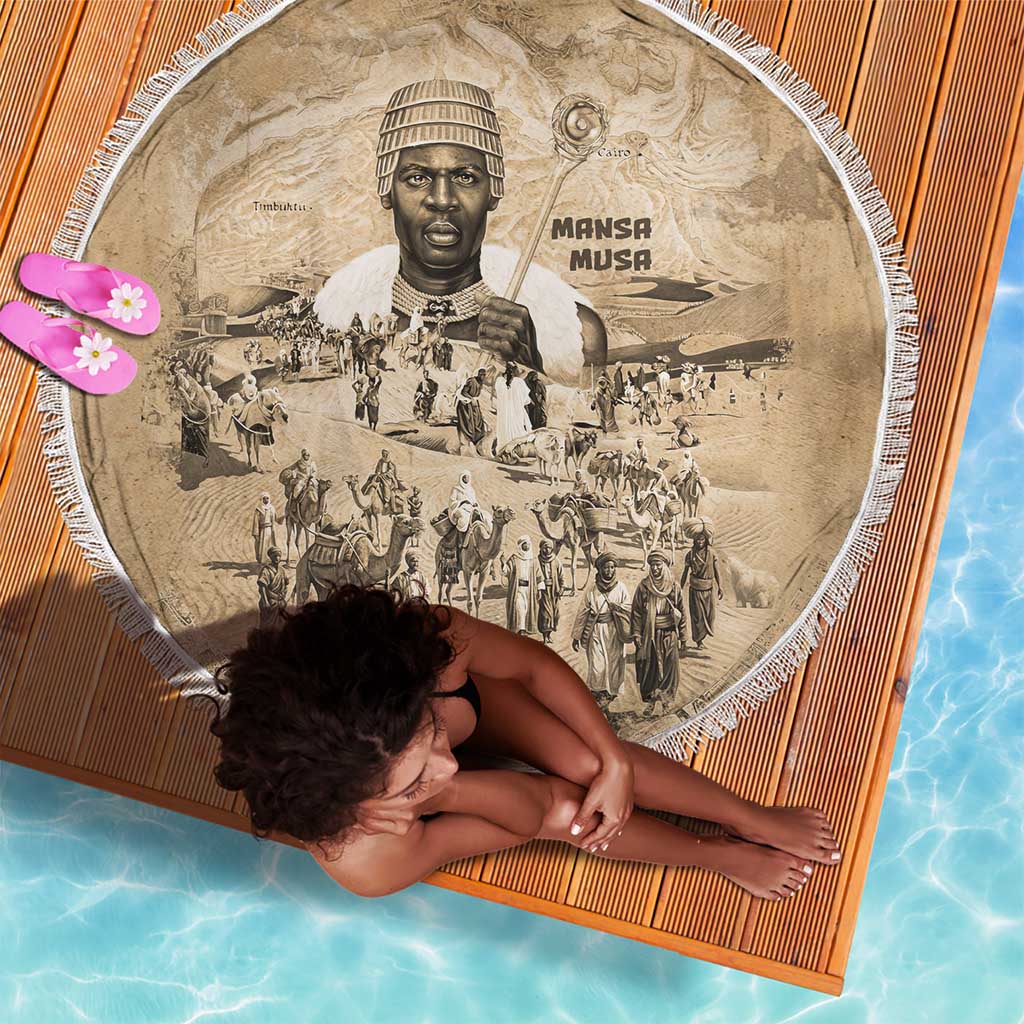 Mansa Musa Beach Blanket Sepia Map Historic Pilgrimage Empire Expedition 1324 African Royalty Legacy - African Pride