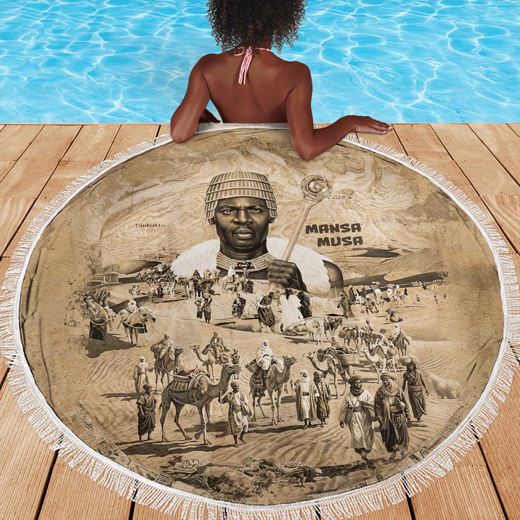 Mansa Musa Beach Blanket Sepia Map Historic Pilgrimage Empire Expedition 1324 African Royalty Legacy - African Pride