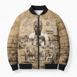 Mansa Musa Bomber Puffer Jacket Sepia Map Historic Pilgrimage Empire Expedition 1324 African Royalty Legacy - African Pride