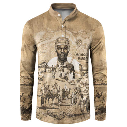 Mansa Musa Button Sweatshirt Sepia Map Historic Pilgrimage Empire Expedition 1324 African Royalty Legacy