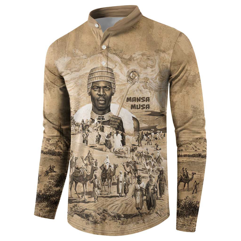 Mansa Musa Button Sweatshirt Sepia Map Historic Pilgrimage Empire Expedition 1324 African Royalty Legacy
