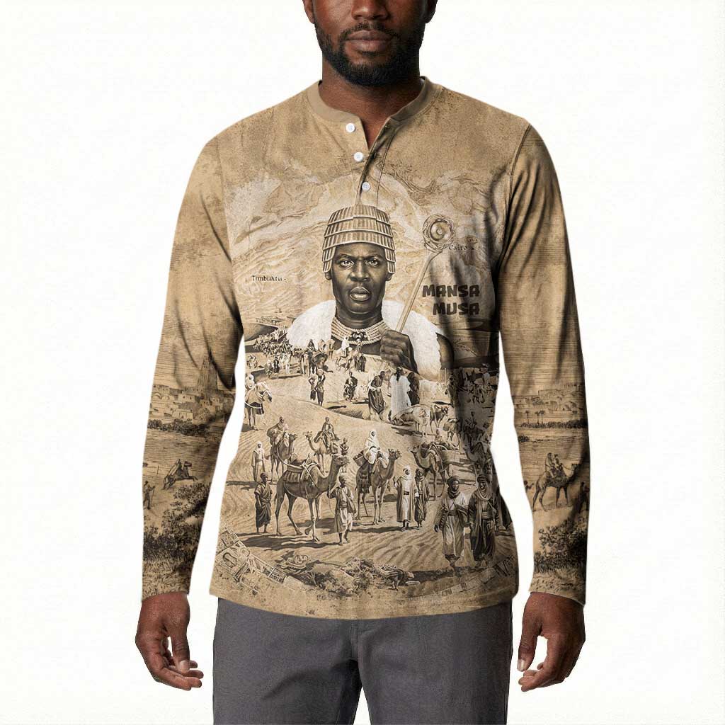 Mansa Musa Button Sweatshirt Sepia Map Historic Pilgrimage Empire Expedition 1324 African Royalty Legacy