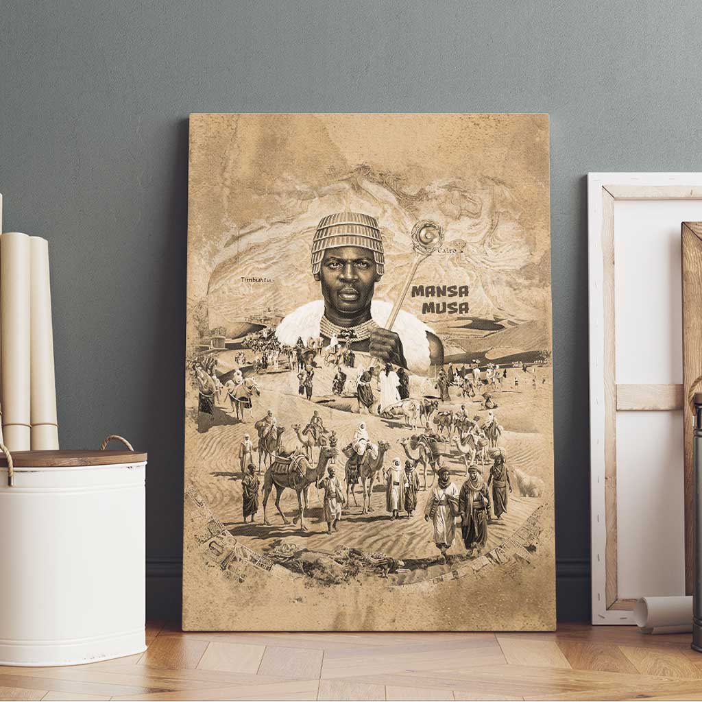 Mansa Musa Canvas Wall Art Sepia Map Historic Pilgrimage Empire Expedition 1324 African Royalty Legacy - African Pride