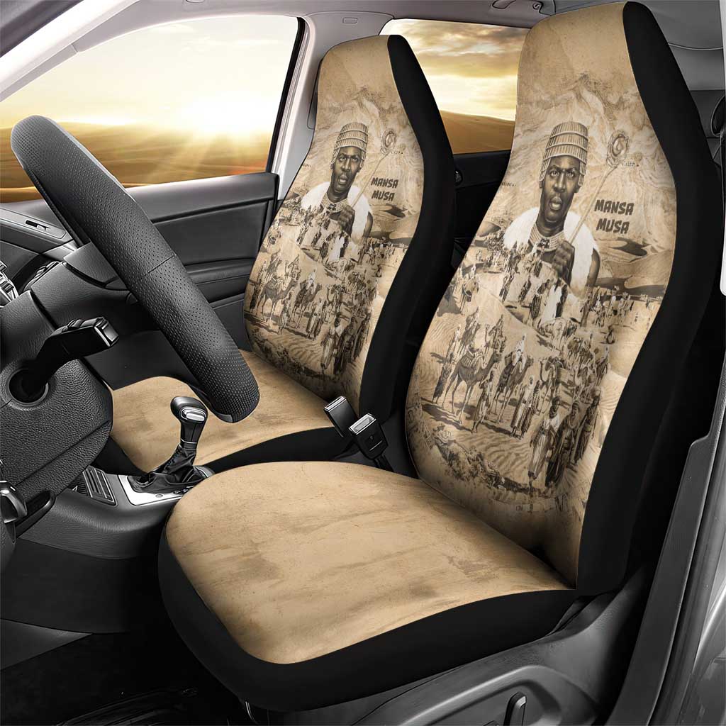 Mansa Musa Car Seat Cover Sepia Map Historic Pilgrimage Empire Expedition 1324 African Royalty Legacy - African Pride