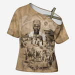 Mansa Musa Cross Shoulder Shirt Sepia Map Historic Pilgrimage Empire Expedition 1324 African Royalty Legacy - African Pride