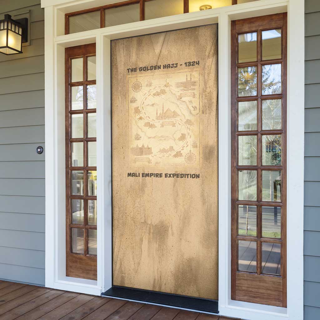 Mansa Musa Door Cover Sepia Map Historic Pilgrimage Empire Expedition 1324 African Royalty Legacy - African Pride